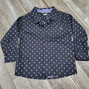 New Toddler Boy's DKNY Black Button Down Long Sleeve Dress Shirt Size 2T